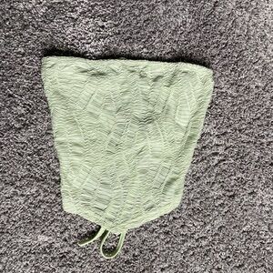 Textured lace up back strapless top